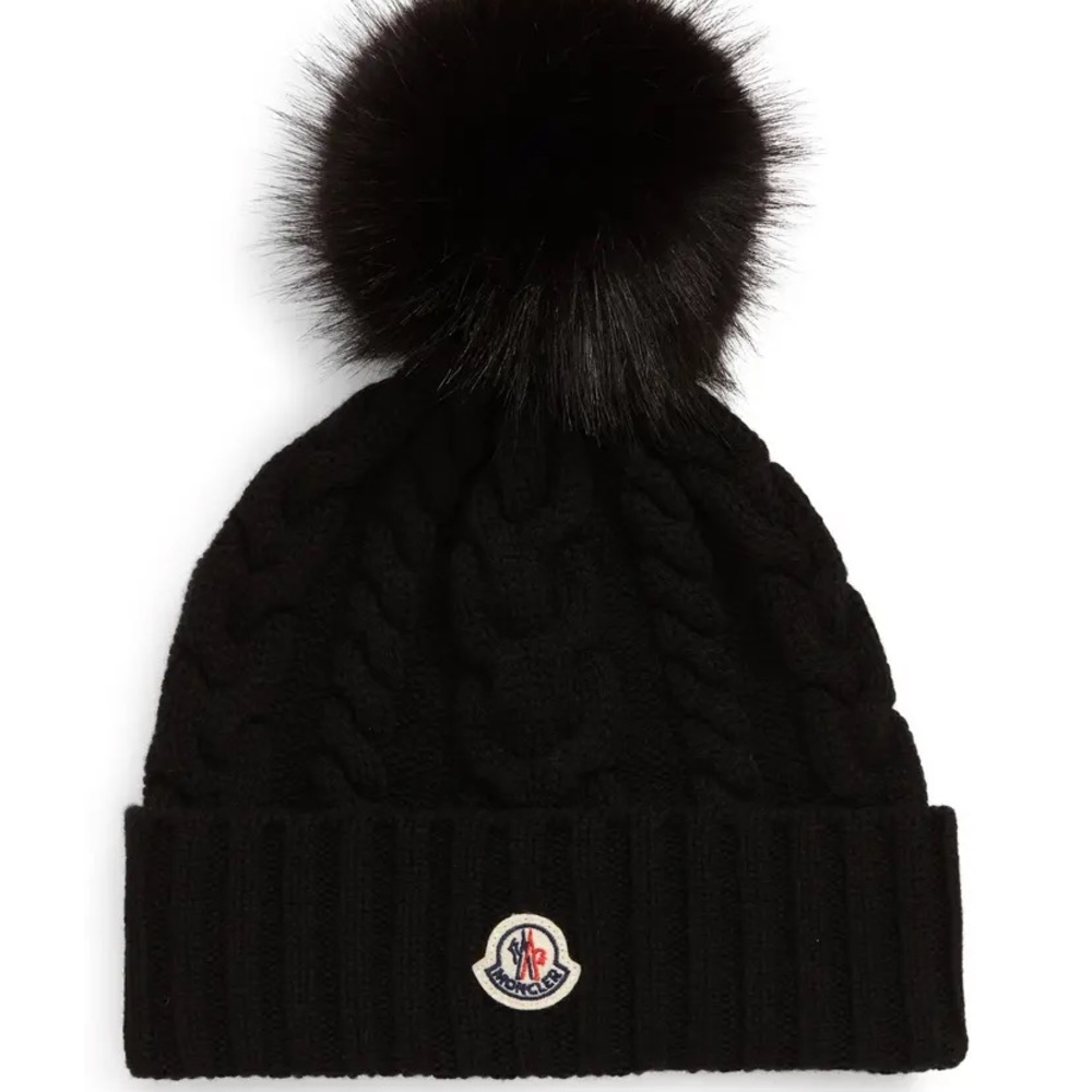 Moncler Cable Knit Wool & Cashmere Pom Beanie